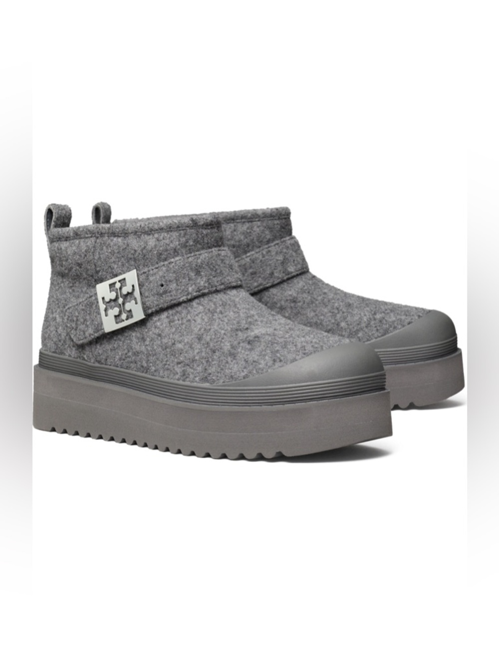 Tory Burch Mellow Shearling Platform Boot Storm Cloud Silver 9M 10M New